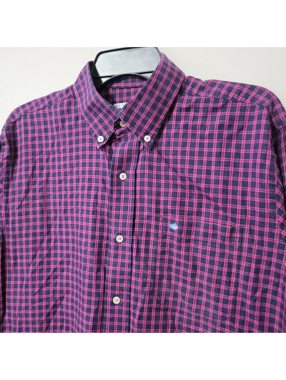Southern Tide Button Down Shirt Mens M Purple Navy Plaid Cotton Preppy Casual